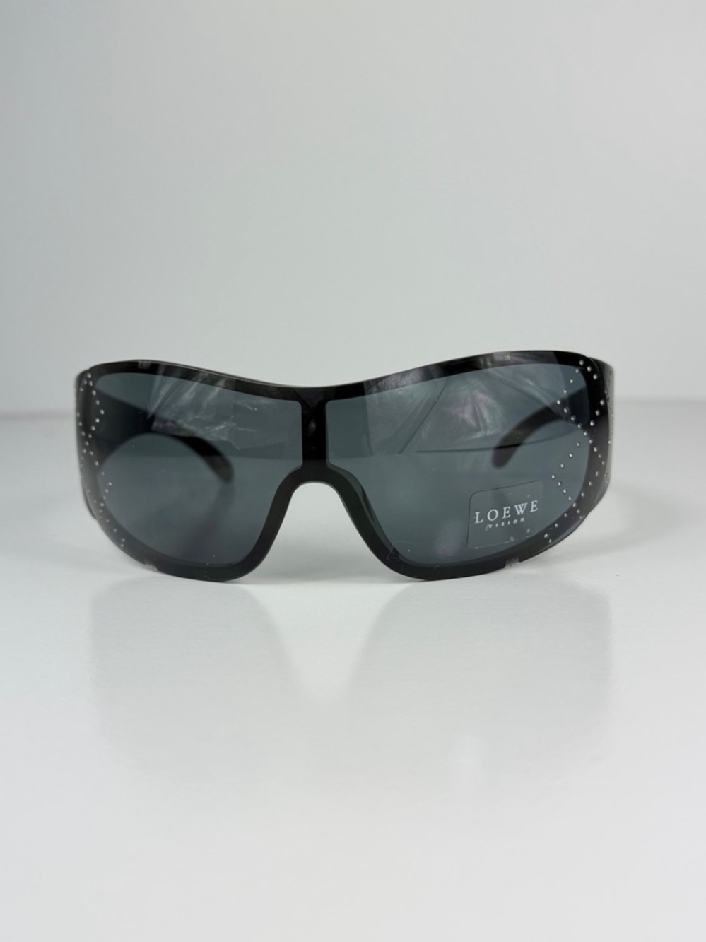 LOEWE SLW583S Z42X Crystal Anagram Shield Sunglasses Black Vtg Y2K Deadstock Set